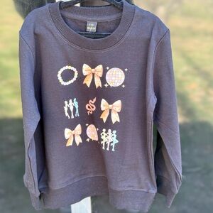 Girls' Black Graphic Sweatshirt with Bow and Disco Print